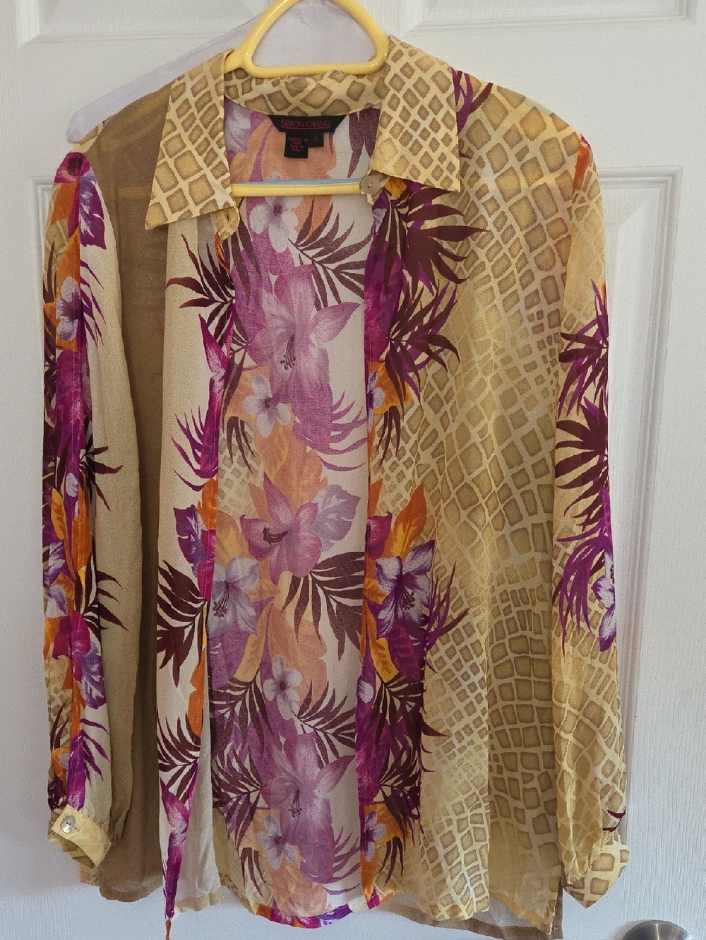Vintage Simon Chang Floral Sheer Blouse in Purple & Gold